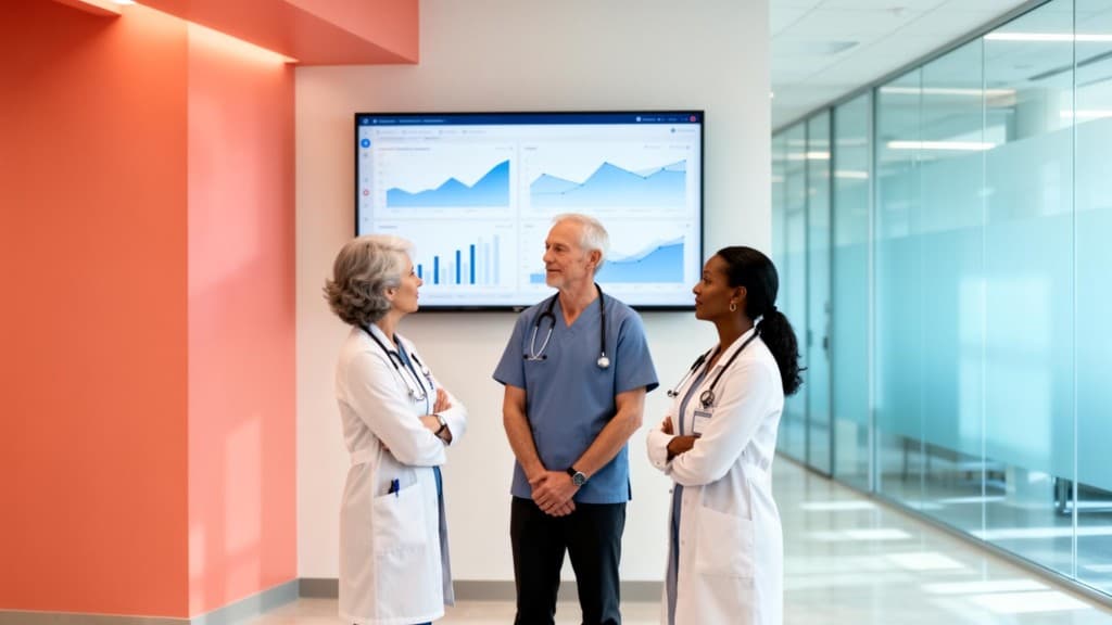 Healthcare leaders reviewing analytics dashboard